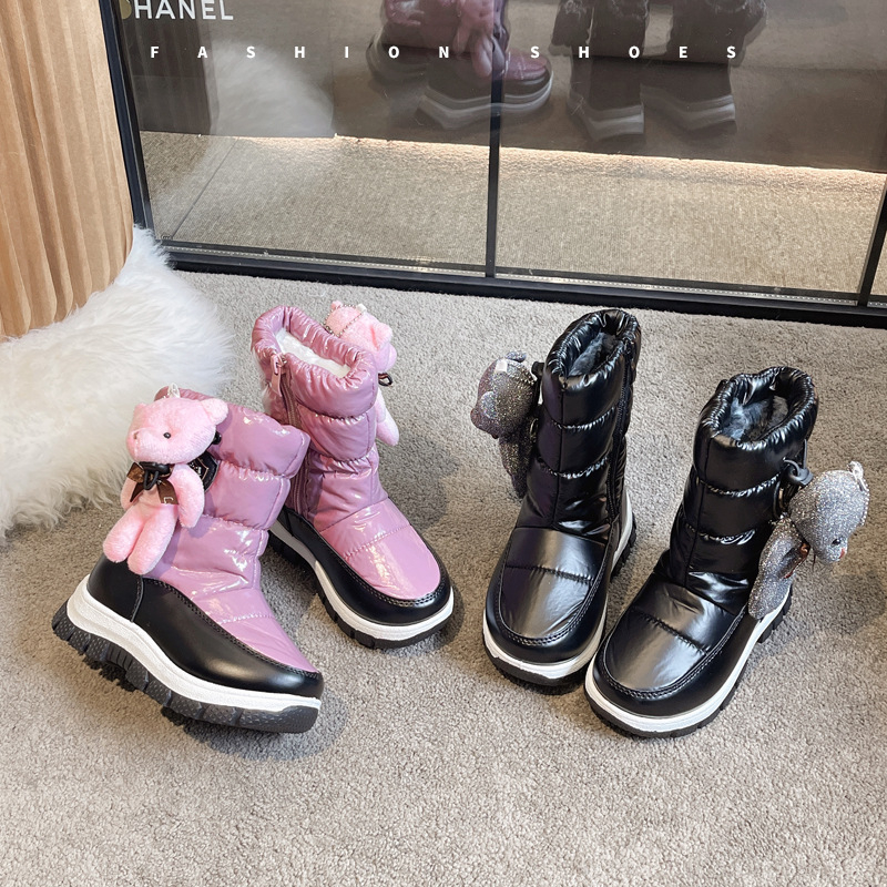 Gyerekek téli bokacipő, fleece-bevonattal, uniszex, PU felső rész, koreai stílusú, 7–16 éveseknek