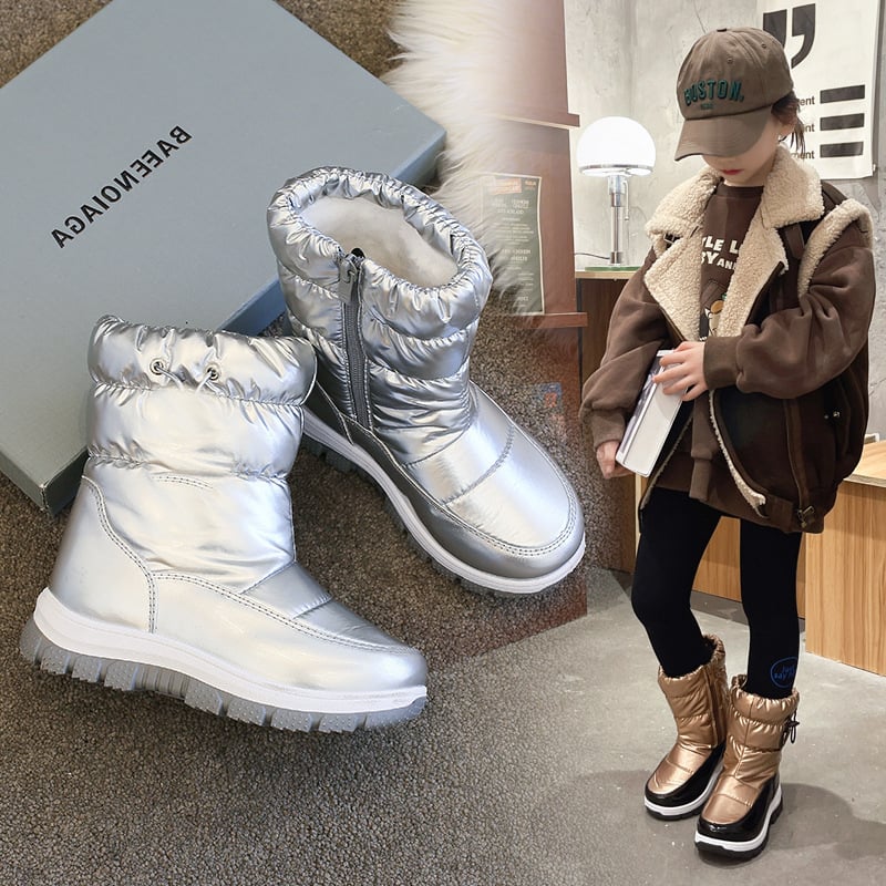 Gyerekek téli bokacipő, fleece-bevonattal, uniszex, PU felső rész, koreai stílusú, 7–16 éveseknek
