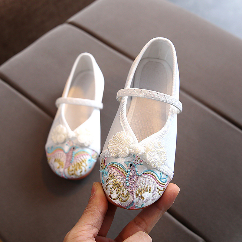 Pantofi Hanfu brodați pentru copii, pentru fete, model desen animat, partea superioară din mătase, talpă din tendon de vită, bandă elastică, vârste 1–16