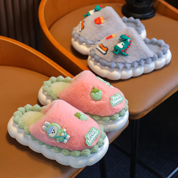 Детски пантофи динозавър от плюш, антихлъзгаща подметка от гума, вътрешни зимни пантофи, за деца 4-6 години