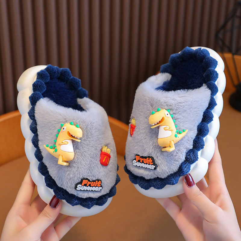 Детски пантофи динозавър от плюш, антихлъзгаща подметка от гума, вътрешни зимни пантофи, за деца 4-6 години