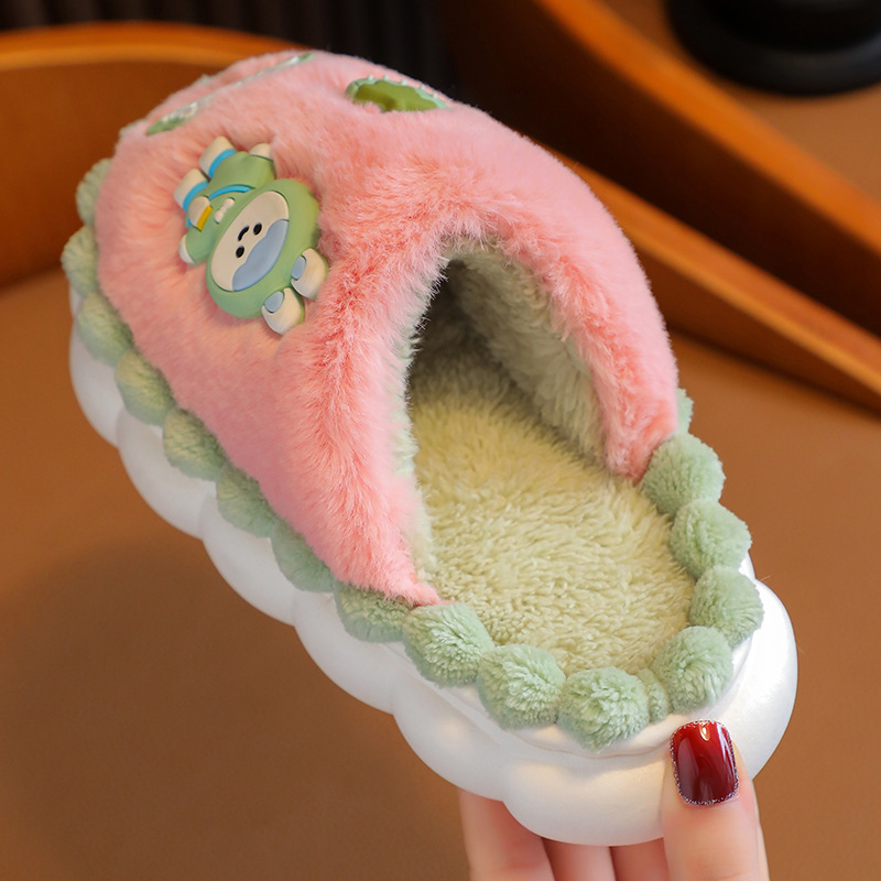 Детски пантофи динозавър от плюш, антихлъзгаща подметка от гума, вътрешни зимни пантофи, за деца 4-6 години