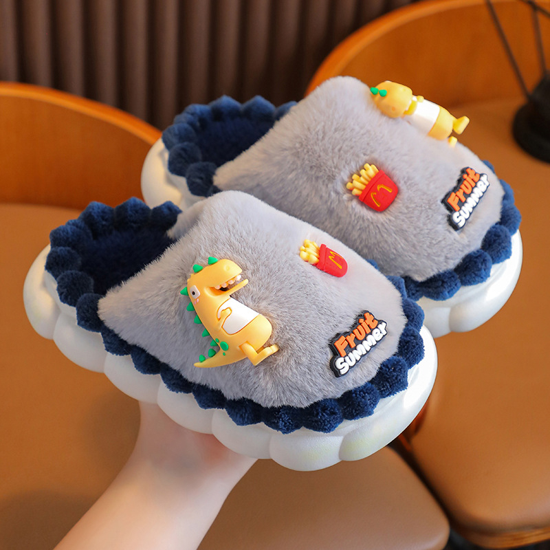 Детски пантофи динозавър от плюш, антихлъзгаща подметка от гума, вътрешни зимни пантофи, за деца 4-6 години
