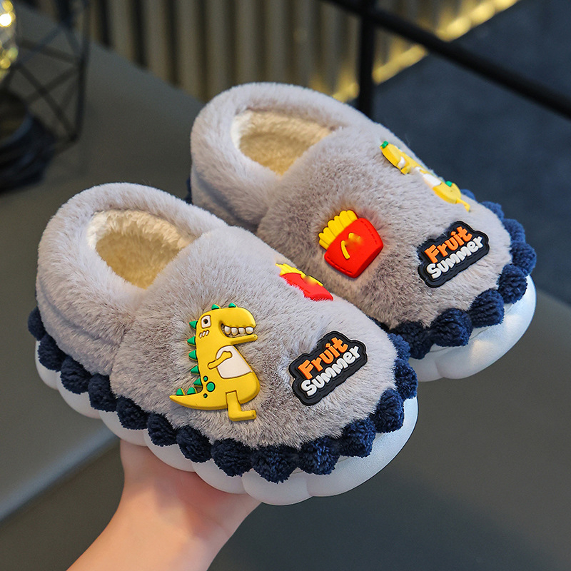 Детски пантофи динозавър от плюш, антихлъзгаща подметка от гума, вътрешни зимни пантофи, за деца 4-6 години
