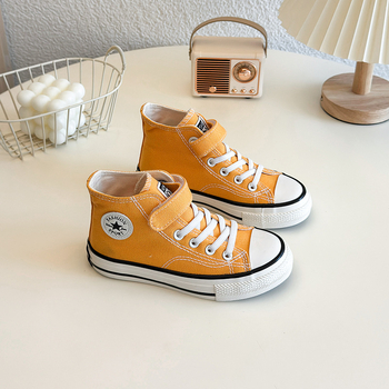 Gyerekeknek készült magas talpú vászon sportcipő Velcro zárással, uniszex, gumitalp