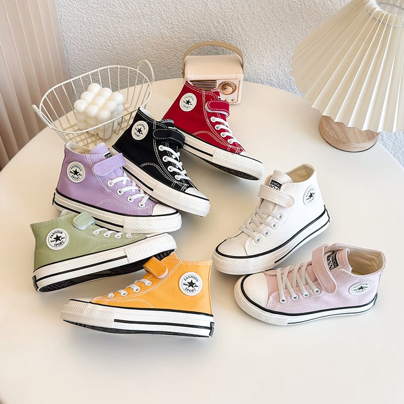 Gyerekeknek készült magas talpú vászon sportcipő Velcro zárással, uniszex, gumitalp