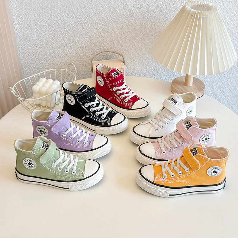 Gyerekeknek készült magas talpú vászon sportcipő Velcro zárással, uniszex, gumitalp