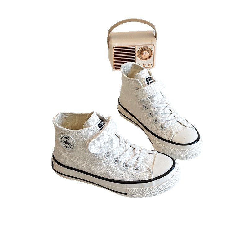 Gyerekeknek készült magas talpú vászon sportcipő Velcro zárással, uniszex, gumitalp