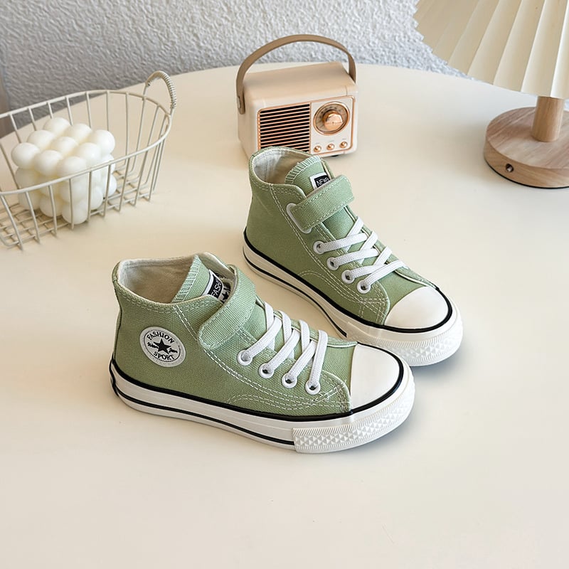 Gyerekeknek készült magas talpú vászon sportcipő Velcro zárással, uniszex, gumitalp