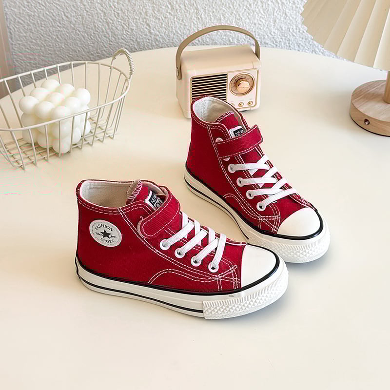 Gyerekeknek készült magas talpú vászon sportcipő Velcro zárással, uniszex, gumitalp