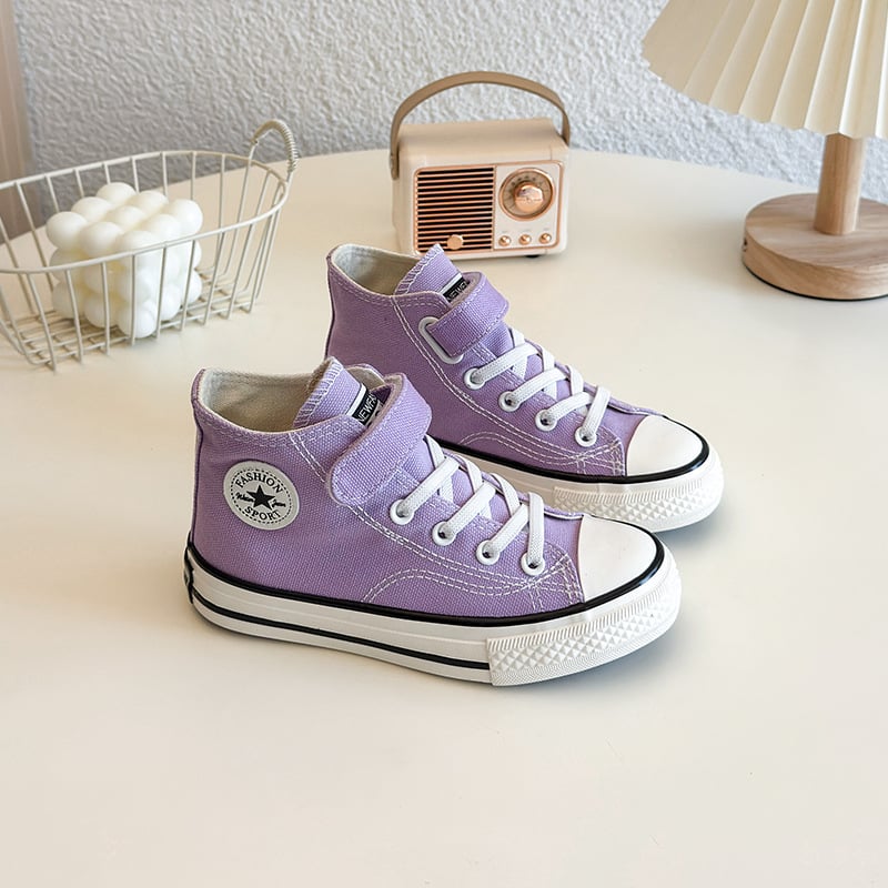 Gyerekeknek készült magas talpú vászon sportcipő Velcro zárással, uniszex, gumitalp