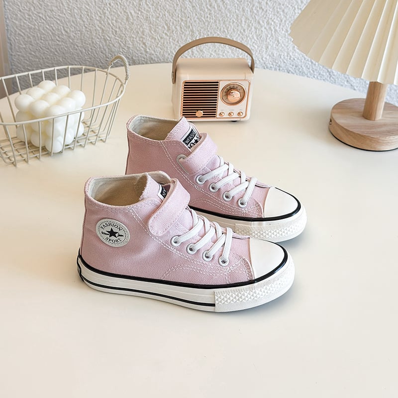 Gyerekeknek készült magas talpú vászon sportcipő Velcro zárással, uniszex, gumitalp