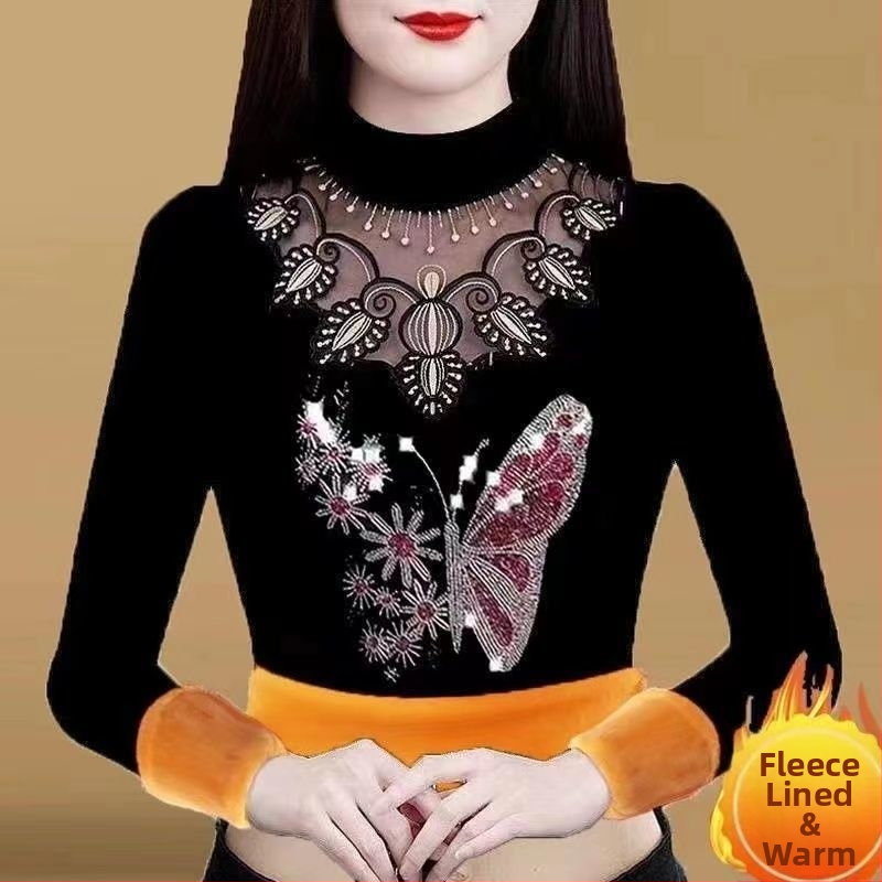 Γυναικεία μακρυμάνικη T-shirt με χαλαρή γραμμή (πολυεστέρας; μακριά μανίκια; χαλαρή εφαρμογή; κανονικό μήκος; mock neck)