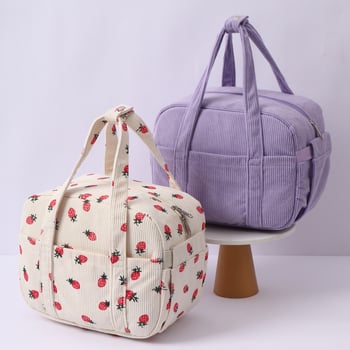 Izolacijska torba za ručak, veliki kubični oblik, Corduroy Strawberry uzorak, poliester, za putovanja