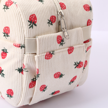 Izolacijska torba za ručak, veliki kubični oblik, Corduroy Strawberry uzorak, poliester, za putovanja