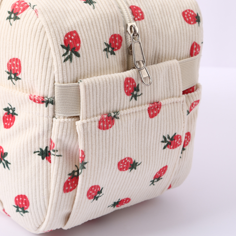 Izolacijska torba za ručak, veliki kubični oblik, Corduroy Strawberry uzorak, poliester, za putovanja