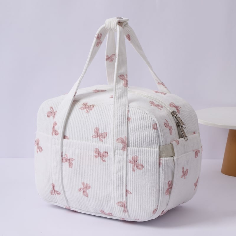 Izolacijska torba za ručak, veliki kubični oblik, Corduroy Strawberry uzorak, poliester, za putovanja