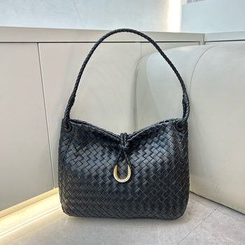 Geantă bucket din piele de bovină, textură împletită cu noduri, stil crossbody, închidere magnetică, buzunar secret cu fermoar și buzunar pentru telefon, căptușeală din poliester