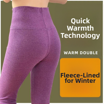 Pantaloni lungi din velur dublu pentru încălzire, talie înaltă, 90-95% poliester