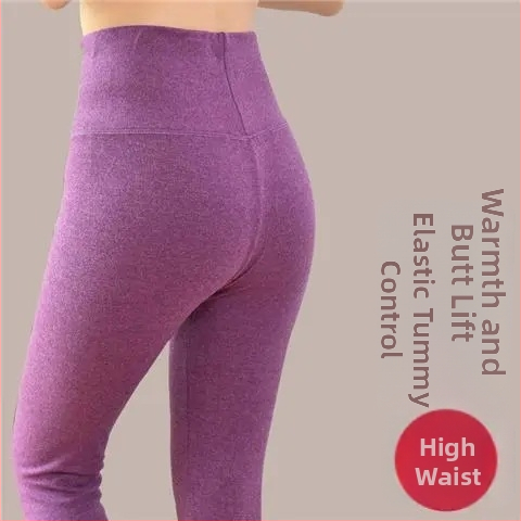 Pantaloni lungi din velur dublu pentru încălzire, talie înaltă, 90-95% poliester