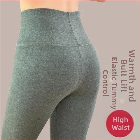 Pantaloni lungi din velur dublu pentru încălzire, talie înaltă, 90-95% poliester