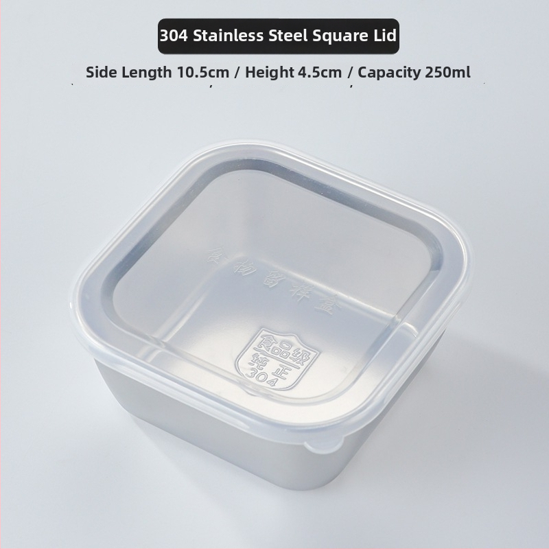 304 rozsdamentes acél élelmiszer-minta doboz, menzára és óvodába, négyzet alakú, 500 ml