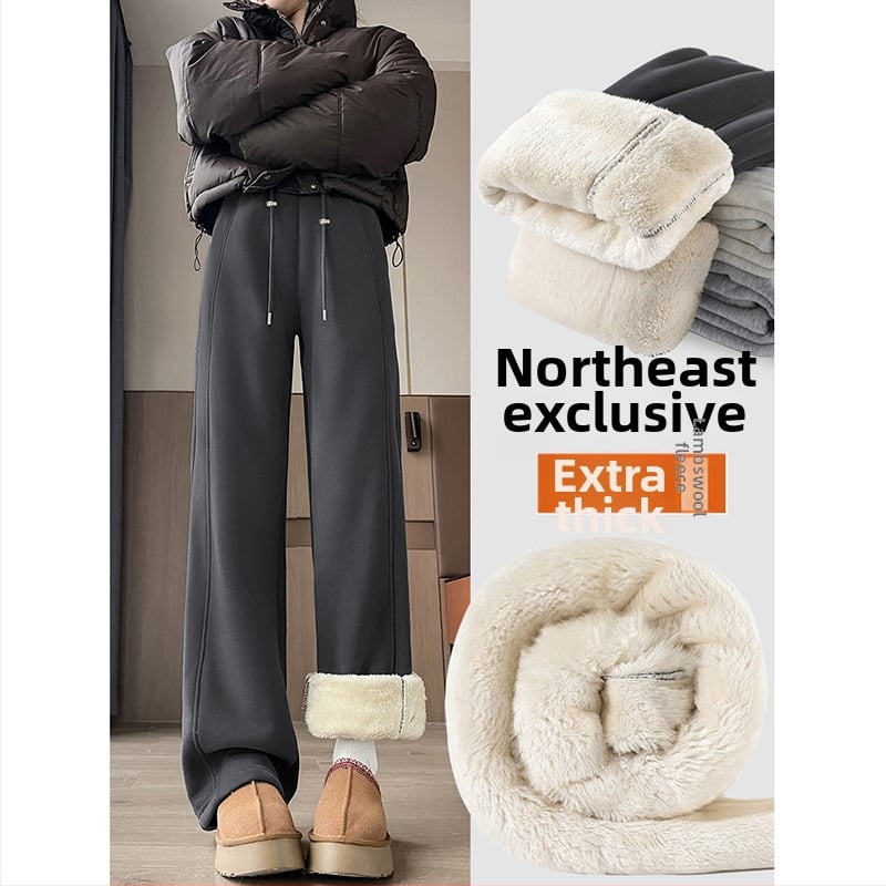 Παντελόνια εγκυμοσύνης με επένδυση φλίς, φαρδιά μπατζάκια, μακριά, υψηλή μέση, μείγμα βαμβακιού-πολυεστέρα