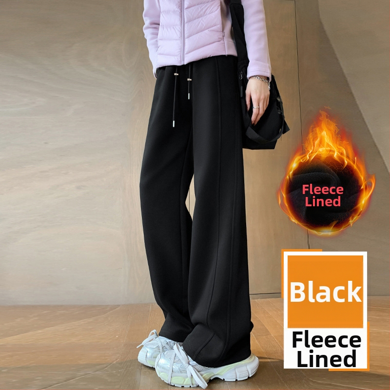 Παντελόνια εγκυμοσύνης με επένδυση φλίς, φαρδιά μπατζάκια, μακριά, υψηλή μέση, μείγμα βαμβακιού-πολυεστέρα