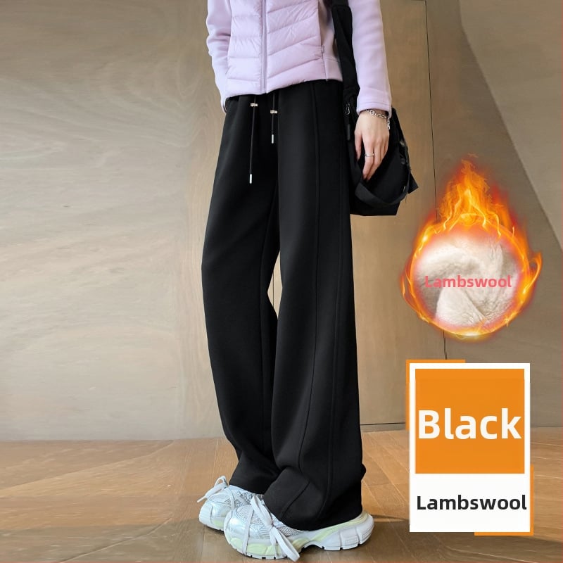 Παντελόνια εγκυμοσύνης με επένδυση φλίς, φαρδιά μπατζάκια, μακριά, υψηλή μέση, μείγμα βαμβακιού-πολυεστέρα