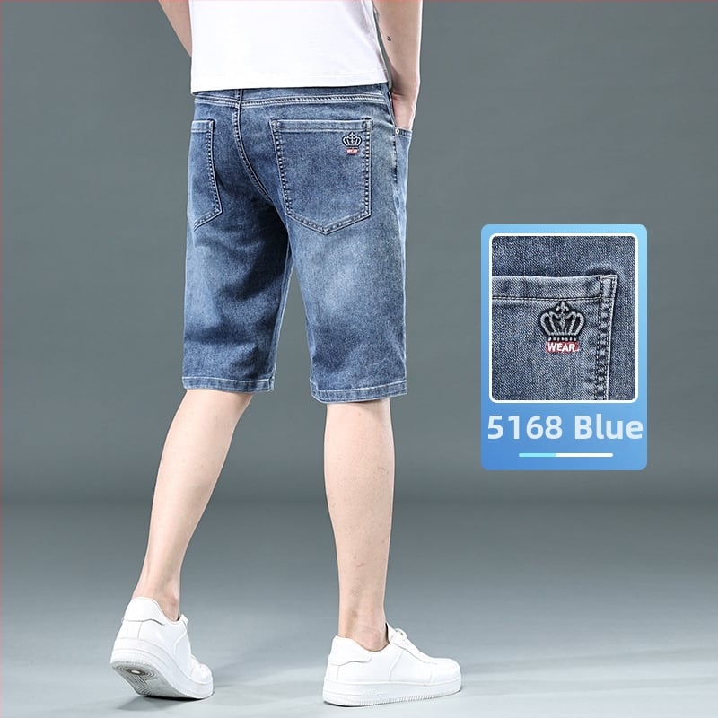 Șort din denim, talie medie, croială dreaptă, buzunare multiple, finisaj spălat