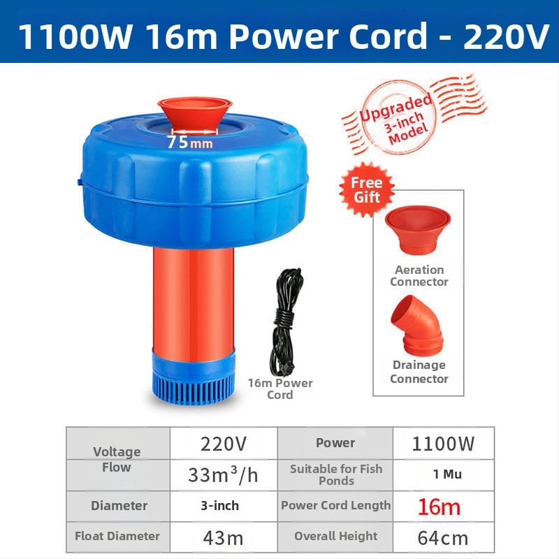 Аериатор за рибно езеро – високопроизводителна кислородна помпа, плаваща, 220V