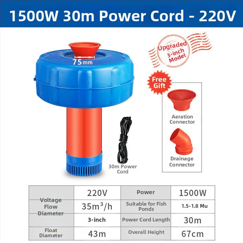 Аериатор за рибно езеро – високопроизводителна кислородна помпа, плаваща, 220V