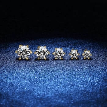 Moissanite naušnice od srebra 925 sa pozlaćivanjem, klasična šestokraka montaža, za žene