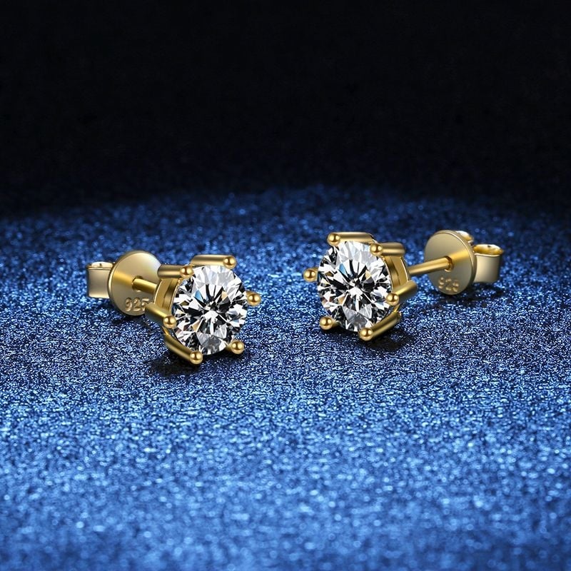Moissanite naušnice od srebra 925 sa pozlaćivanjem, klasična šestokraka montaža, za žene