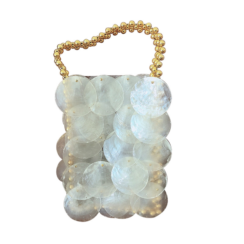 Geantă de tip shell, lucrată manual din pai, stil urban simplu, buzunare interioare pentru telefon și ID, căptușeală poliester