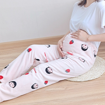 Μaternity φλανελένια παντελόνια ύπνου – παχιές, άνετη χαλαρή γραμμή, υποστήριξη κοιλιάς, φλανέλ 100% πολυεστέρα