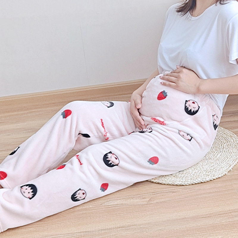 Μaternity φλανελένια παντελόνια ύπνου – παχιές, άνετη χαλαρή γραμμή, υποστήριξη κοιλιάς, φλανέλ 100% πολυεστέρα