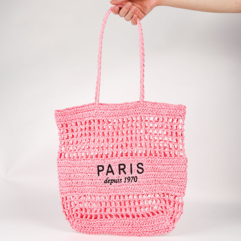 Geantă de umăr din paie împletite (Stil: urban minimalist; Material: hârtie; Tendință: geantă din paie, împletită; Formă: pătrată vertical; Deschidere: deschisă în sus)