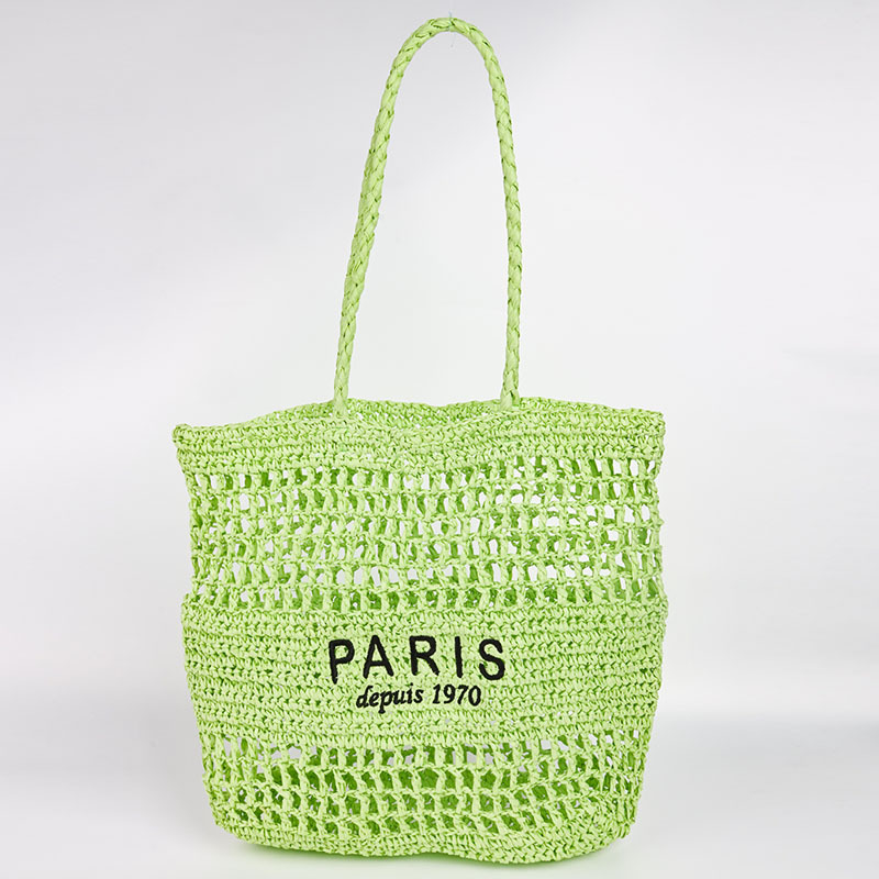 Geantă de umăr din paie împletite (Stil: urban minimalist; Material: hârtie; Tendință: geantă din paie, împletită; Formă: pătrată vertical; Deschidere: deschisă în sus)