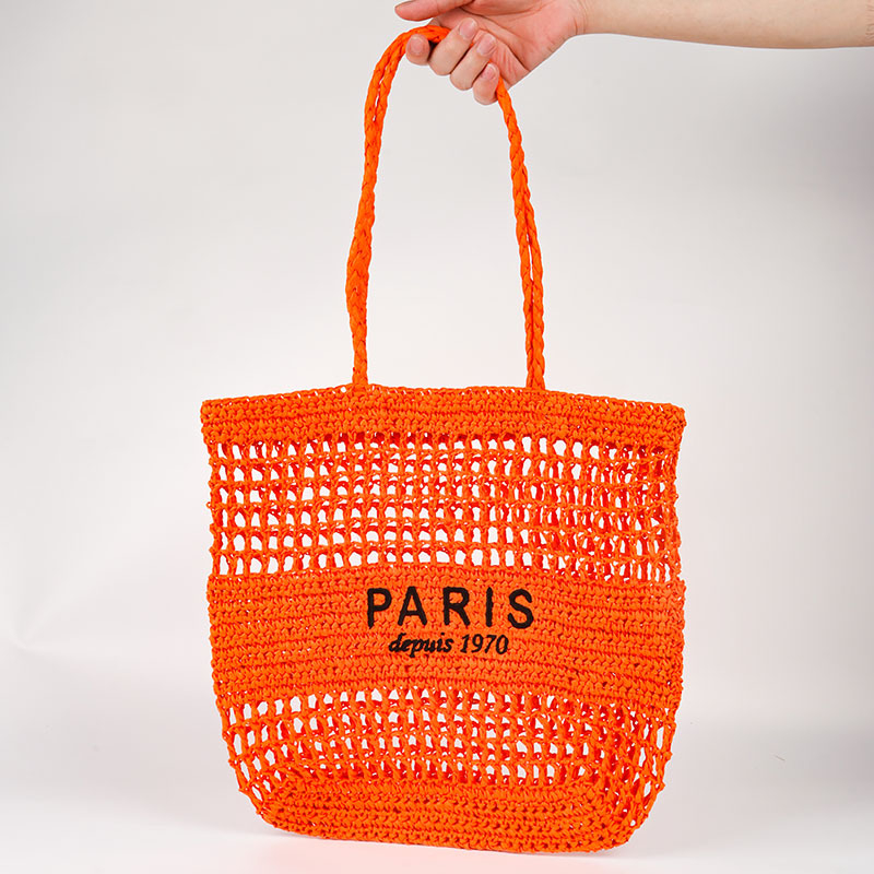 Geantă de umăr din paie împletite (Stil: urban minimalist; Material: hârtie; Tendință: geantă din paie, împletită; Formă: pătrată vertical; Deschidere: deschisă în sus)