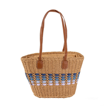 Geantă tote din pai împletită pentru umăr - Material: hârtie, căptușeală poliester, închidere cu fermoar, formă orizontală dreptunghiulară