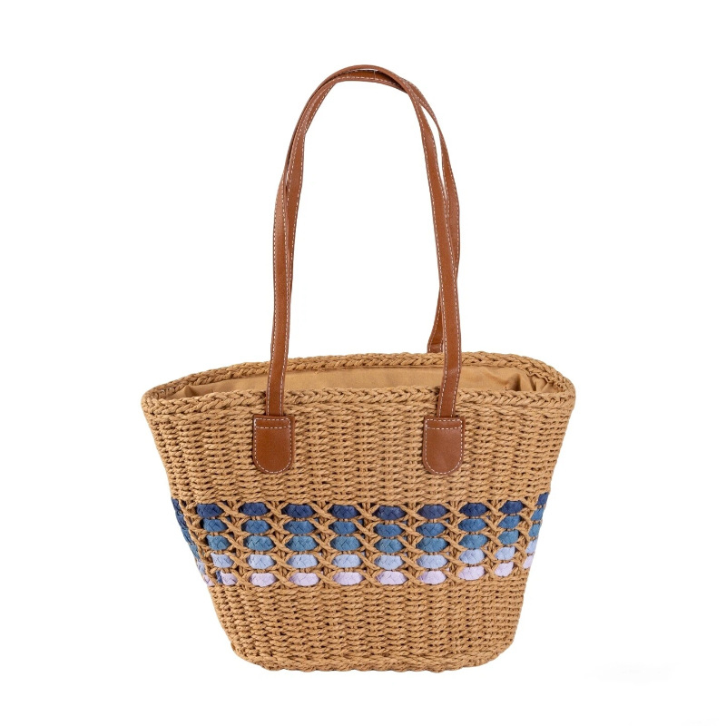 Geantă tote din pai împletită pentru umăr - Material: hârtie, căptușeală poliester, închidere cu fermoar, formă orizontală dreptunghiulară