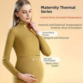 Θερμικό σετ πιτζάμας εγκυμοσύνης, με βελούδινο εσωτερικό, χωρίς ραφές για θηλασμό, μακριά μανίκια, παχύ πολυεστέρα, φθινόπωρο–χειμώνας