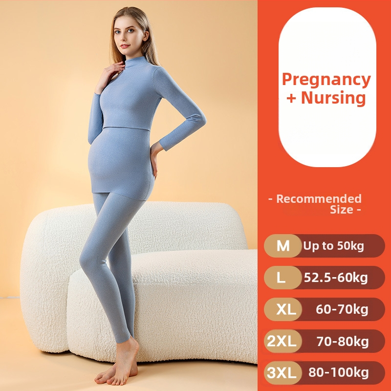 Θερμικό σετ πιτζάμας εγκυμοσύνης, με βελούδινο εσωτερικό, χωρίς ραφές για θηλασμό, μακριά μανίκια, παχύ πολυεστέρα, φθινόπωρο–χειμώνας