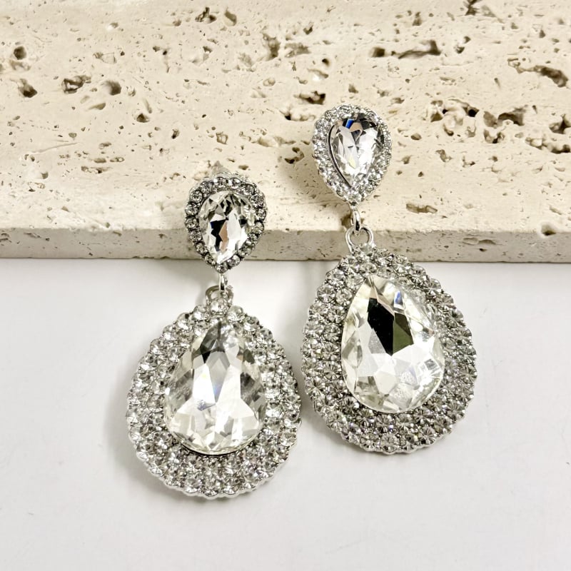 Σκουλαρίκια - σταγόνας με ζιρκόν (επεξεργασία με διαμάντι; κράμα βάσης; ακίδες από ασήμι 925)