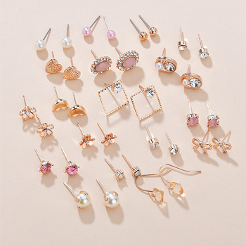 Γεωμετρικά σκουλαρίκια από κράμα με φινίρισμα μικροπαβέ, 925 ασημένες βελόνες — Behrooci