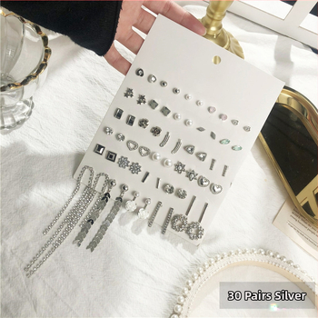 Γεωμετρικά σκουλαρίκια από κράμα με φινίρισμα μικροπαβέ, 925 ασημένες βελόνες — Behrooci