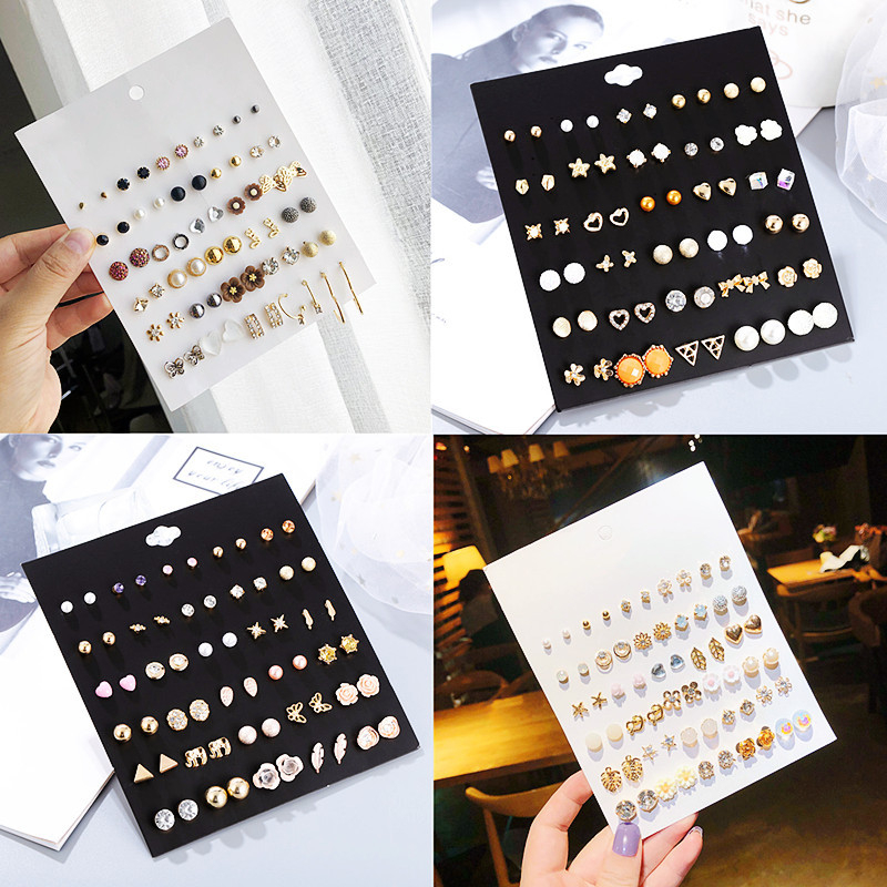 Γεωμετρικά σκουλαρίκια από κράμα με φινίρισμα μικροπαβέ, 925 ασημένες βελόνες — Behrooci