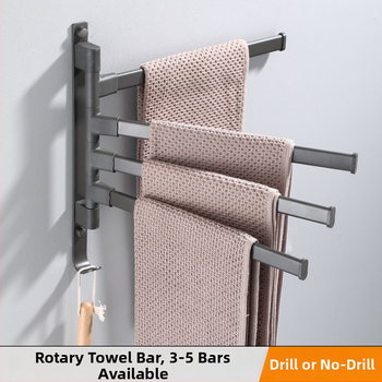 Fali fúrás nélküli, 3-szintes törölközőtartó alumíniumötvözetből, sütőbe égetett bevonattal, forgatható (teher 10 kg-ig)