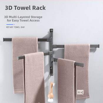 Fali fúrás nélküli, 3-szintes törölközőtartó alumíniumötvözetből, sütőbe égetett bevonattal, forgatható (teher 10 kg-ig)